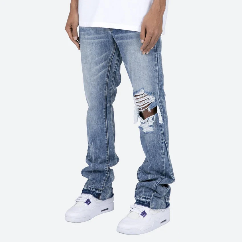 대비 색 구멍 남성용 청바지 streetwear 느슨한 찢어진 플레어 바지 닳은 레트로 캐주얼 오버 사이즈 데님 바지