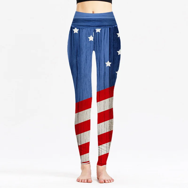 

Women Buttock Lift Leggings High Elastic Waist Printed Stars Pattern Girl's Yoga Pants Sexy Running Red Pentagram Athletic Wear