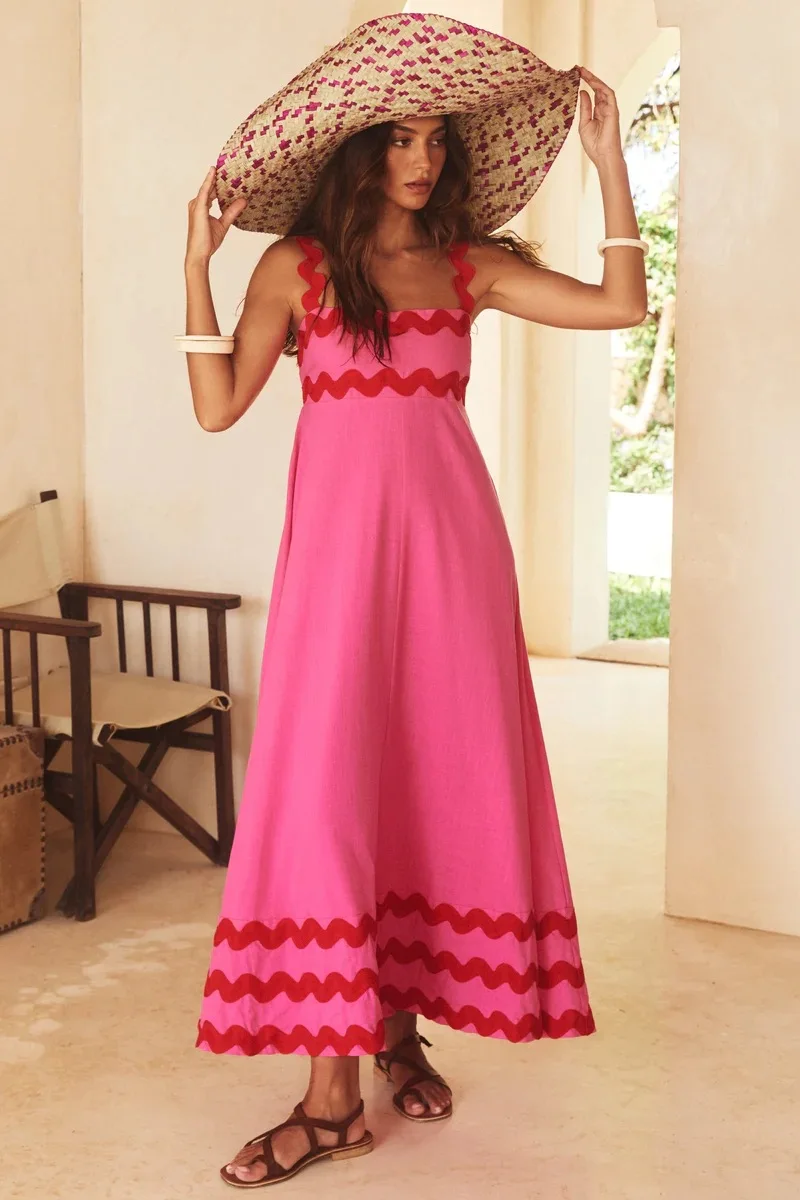 Bohemian Summer Printed A-line Long Dress Sexy Backless Holiday Beach Spaghetti Strap Dresses For Women Maxi Vestidos Para Mujer