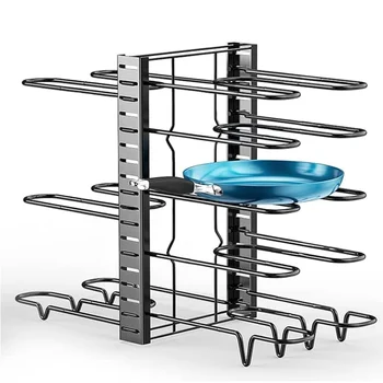 8 Tiers Pan Pot Organizer Rack 3 DIY Methods Adjustable Cabinet Pantry Pots Lids Storage Rack Kitchen Organization 6