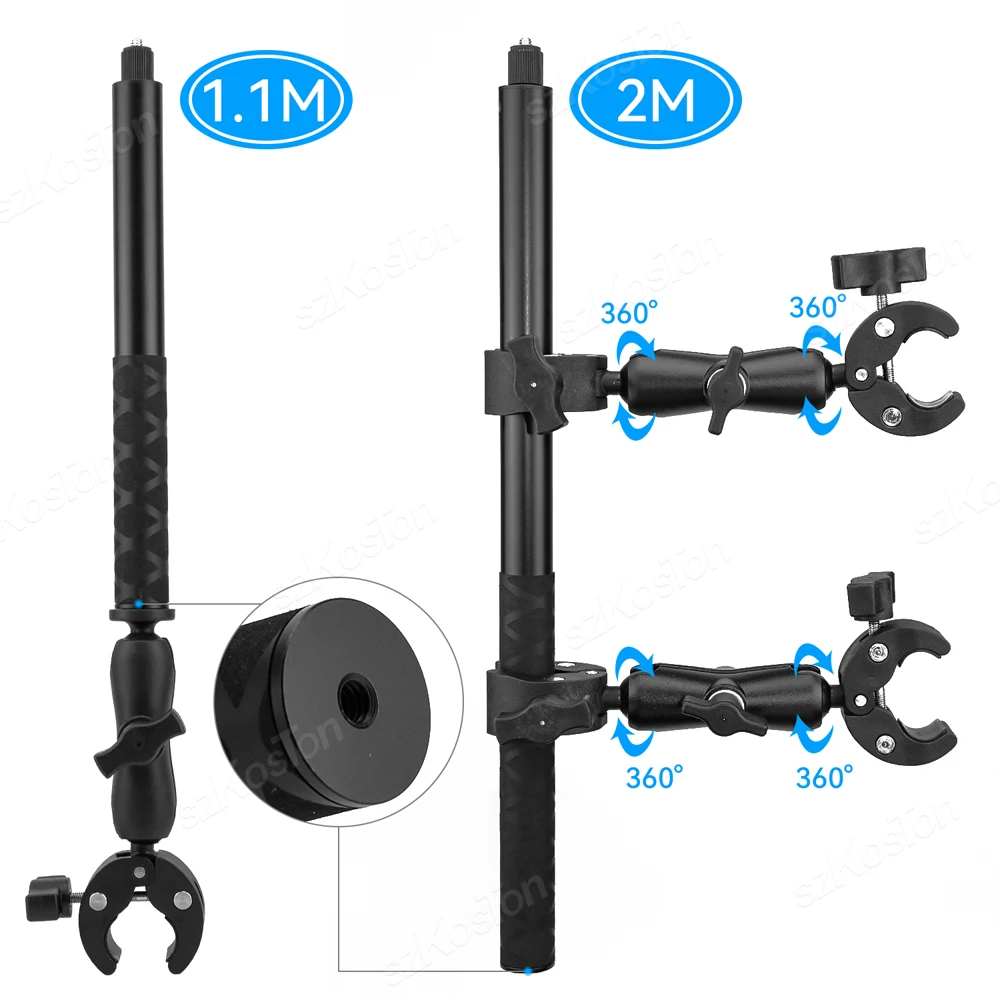 Super Kamera Clamp Mount Doppel Buchse Arm Kugelkopf Adapter GoPro 13 12 11 10 9 DJI Action 4 5 Insta360 X5 X4 Kamera Monitor – Detail 9