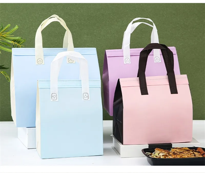 10pcs Non-Woven Insulated Tote Bags Reusable Fabric Pouches for Food, Cake, Drinks, Gro... - SKU NITB1112 - UGI Packaging