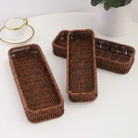 Imitation Rattan Storage Basket Faux Wicker Tray Plastic Picnic Basket Bread Food Plate Fruit Box Desk Decoration 1