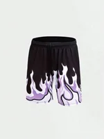Men's Flame Print Shorts Breathable Mesh Athletic Basketball Shorts Summer Oversized Sport Shorts Drawstring Gym Short Pants 1