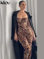 kliou Leopard Printed Women Jumpsuits Sexy Hot Popular Low Neck Spaghetti Strap Skinny Overalls Female Trend Midnight Clubwear