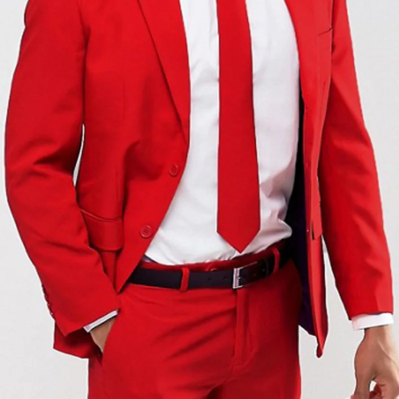 Slim Fit Red Casual Men Suit For Prom 2 Piece Wedding Tuxedo Custom Man Fashion Groomsmen Costume Jacket With Pants