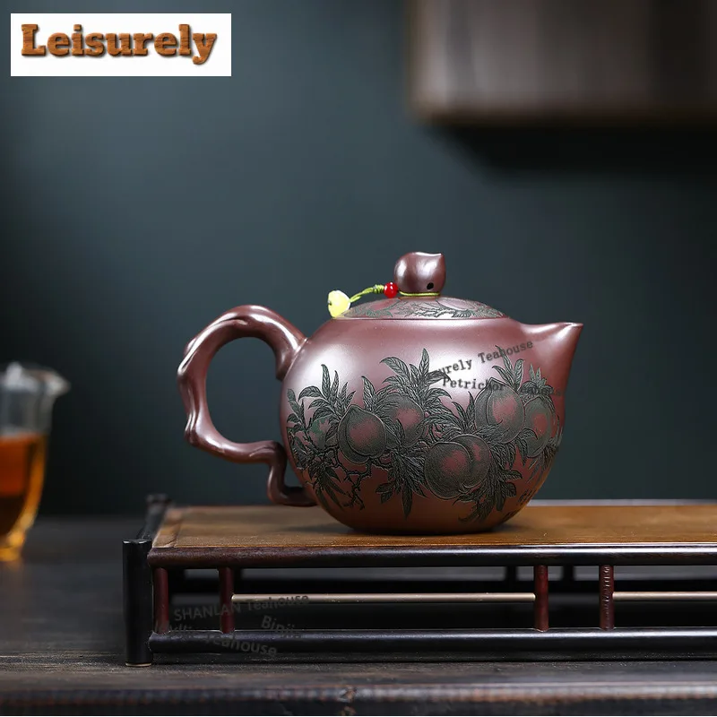 650ml Luxury Yixing Purple Clay Teapots Artists Handmade Longevity Pot Raw Ore Stone Red Mud Kettle With Filter Zisha Tea Set