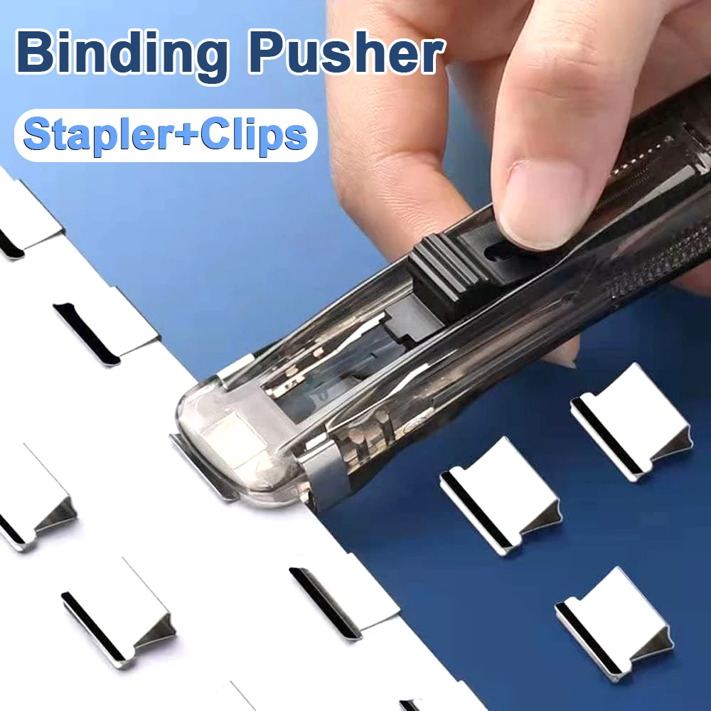 

Portable Handheld Paper Clam Clip Dispenser with Reusable Stainless Steel Metal Refill Clips Fast Paper Clipper School Supplies