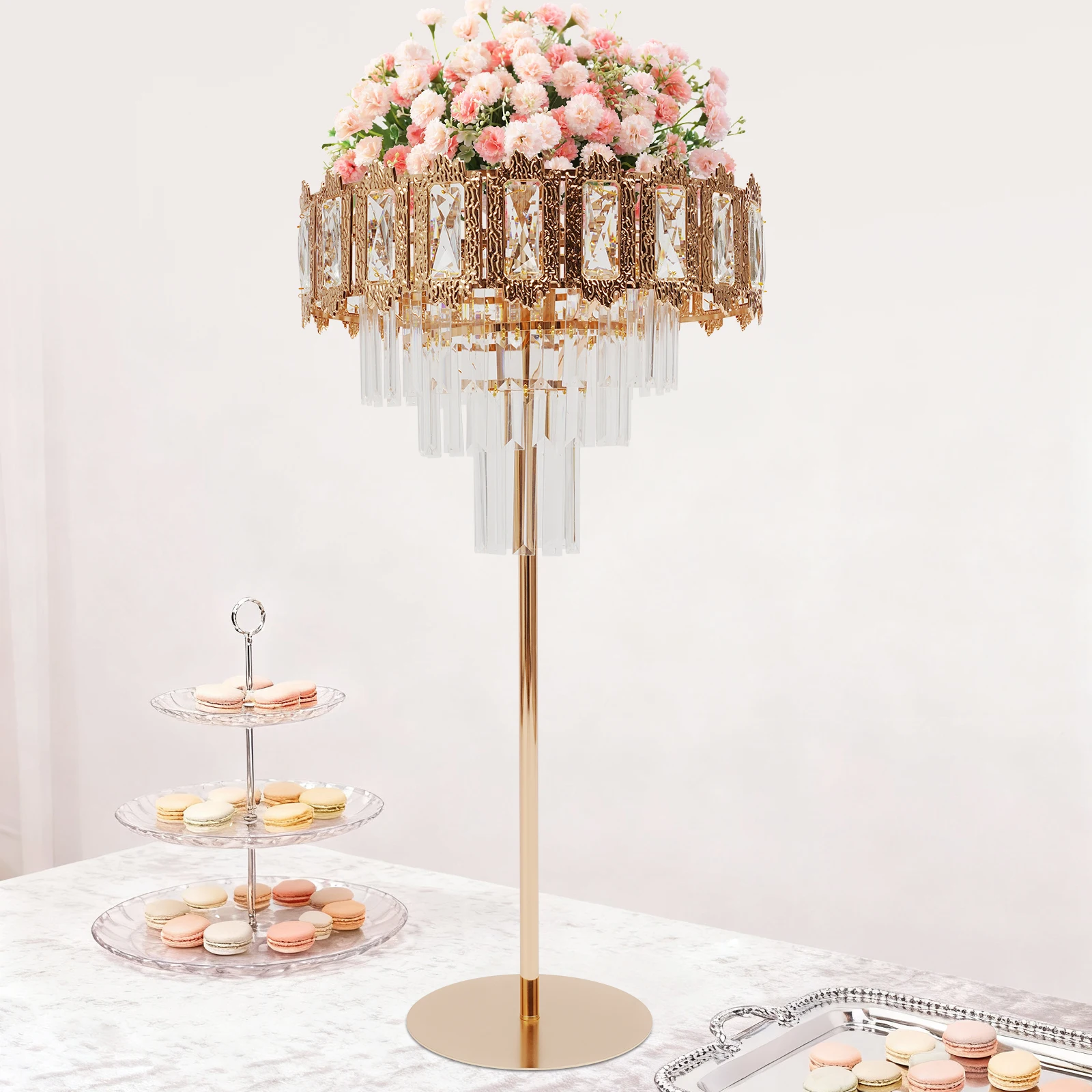 Acrylic Wedding Flower Stand Crystal Bead Garland Decor with Hollow Design Wedding Flower Display Holder for Bouquet Party