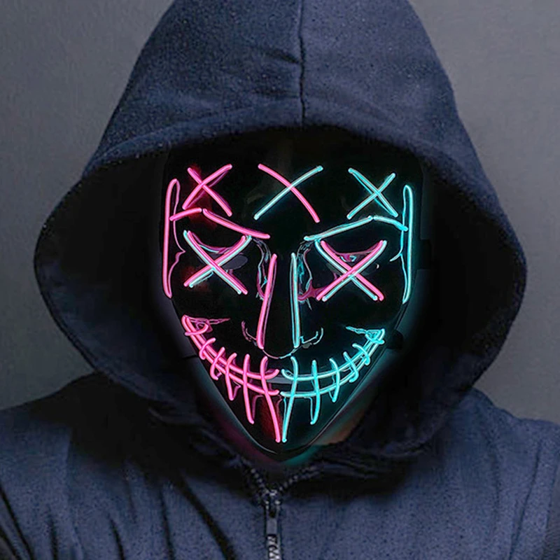 Halloween Neon Led Purge Mask Masque Masquerade Party Masks Light Luminous In The Dark Funny Masks Cosplay Costume Supplies