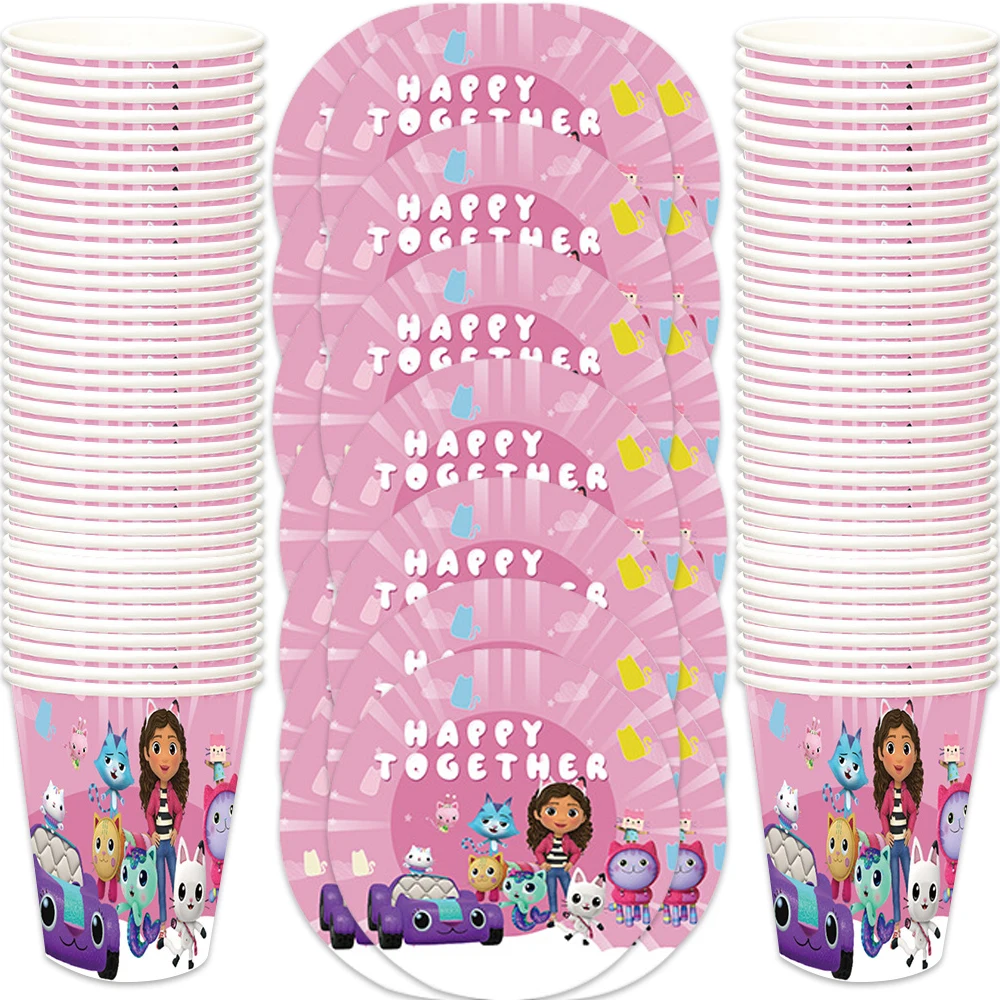 60pcs/lot Pink Gabbi Theme Dishes Birthday Party Decorations Tableware Set Cups Plates Baby Shower Supplies