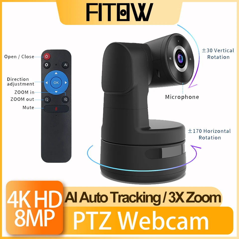 

Taida 4K Автофокус AI-приведенная PTZ веб-камера с дистанционным управлением жилое пространство 3х зум автоотслеживание онлайн-встречи видеокамера
