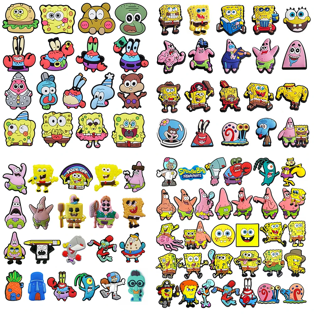12–32 Stück Spongebob-Schuhanhänger für Slides, Sandalen, Cartoon-Schuhdekorationen, Zubehör, Schnalle für Weihnachten, Geburtstag, Party, Geschenk