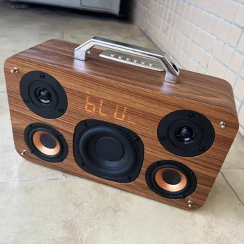 40 Watt Retro Outdoor Portable Wireless Speakers Wooden Heavy Subwoofer 3D Stereo Home Theater System Blue Tooth Speaker