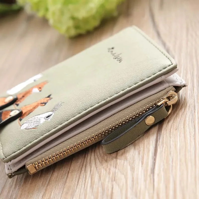 Vintage Leather Wallets Cartoon Animal Fox Candy Colored Girls Coin Bags Women Key Wallets Cute Mini ID Card Holder