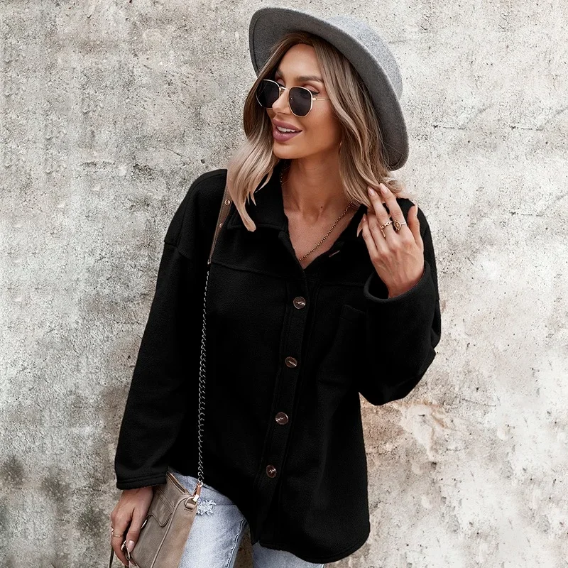Autumn Winter Fleece Sweatshirts Women Lapel Long Sleeve Single Breasted Cardigan Warm Loose Casual Coats Solid Color Thick Tops