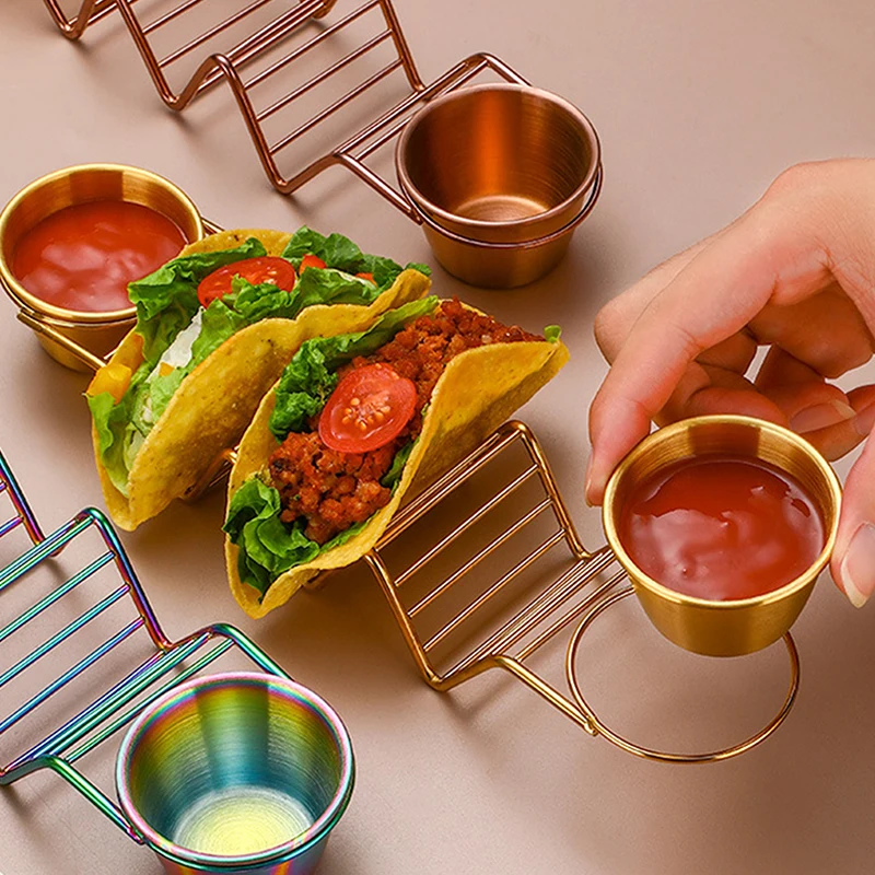 New Mexican Tortilla Rack Stainless Steel Taco Holder with Sauce Cup Set for Restaurant
