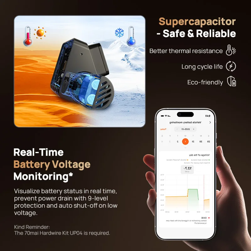 70mai 4K T800 3-Channel HDR Car DVR Built-in GPS & ADAS Voice