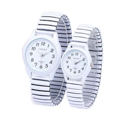 Chic Unisex Quartz Watches Set with Arabic Numerals and Stylish Elastic Straps (White 1 Pair)