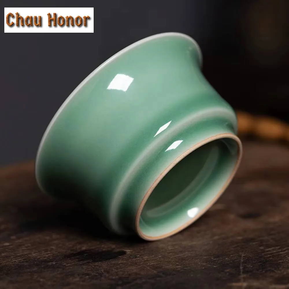 75ML Handmade Longquan Celadon Teacup Elegant Fish Swimming Master Cup High-grade Horseshoe Cups Tea Bowl Tea Set Ornaments Gift