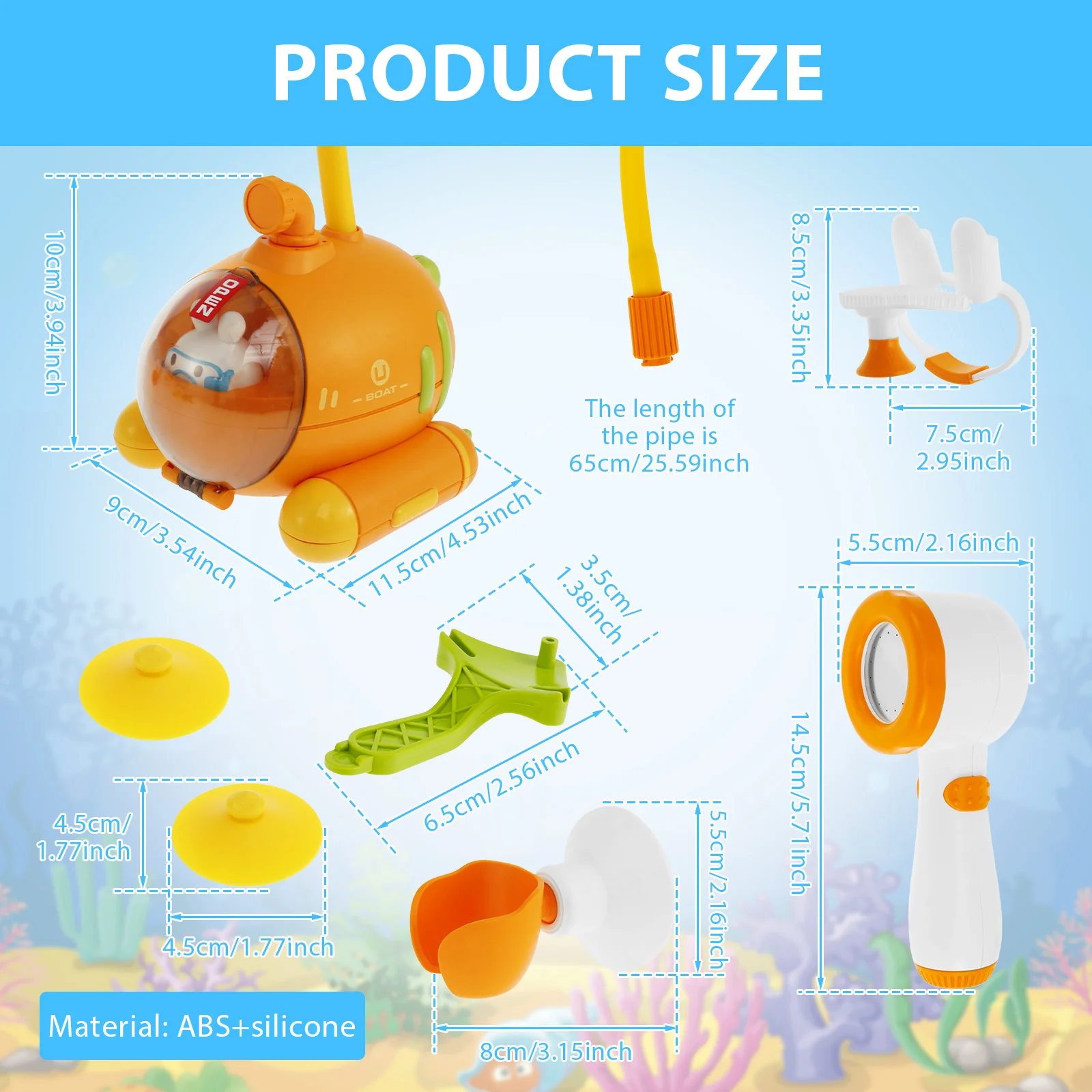 Baby Bath Shower Head Cute Submarine Toddler Bathtub Shower Head with Suction Cup Leakproof Baby Bath Toy Shower Head for Infant 4