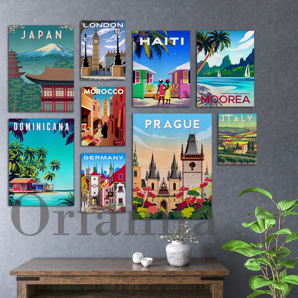 

Travel Poster, Haiti, Moorea, Dominican, Germany, Morocco, Japan, London, Prague, Italy,Biscayne,Vintage Travel Print Wall Decor