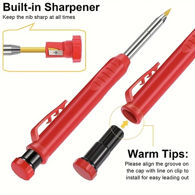 2.8/2.0mm Solid Carpenter Mechanical Pencils With Leads Built-in Sharpener Marking Tool Woodworking Deep Hole Mechanical Pencils 3