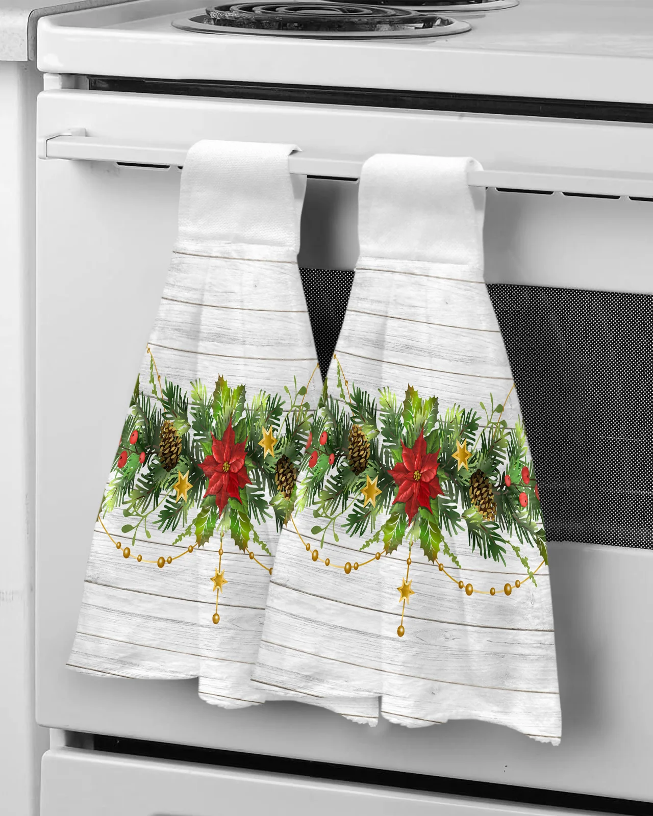 

Christmas Pine Needles Leaves Hand Towels Microfiber Hanging Cloth Quick Dry Cleaning Cloth Christmas Decor Kitchen Towel