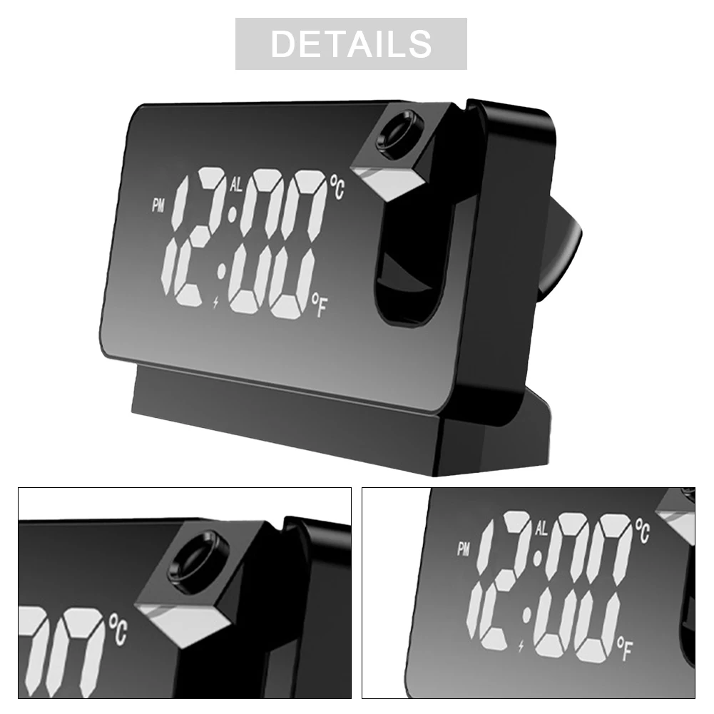 LED Digital Display Projection Alarm Clock 180° Projector on Ceiling Multifunctional Mirror Surface Desktop Clocks for Bedroom 5