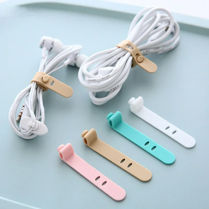 4pcs Morandi Cable Winder USB Charger Earphone Clips Kawaii Date Line Fixer Cable Belt Korean Stationery Office Desk Organizer