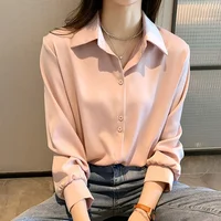 Chemises noires en mousseline de soie pour femmes, couleur unie, manches longues, mode coréenne, chemisier Simple, vêtements féminins, nouvelle collection printemps 4