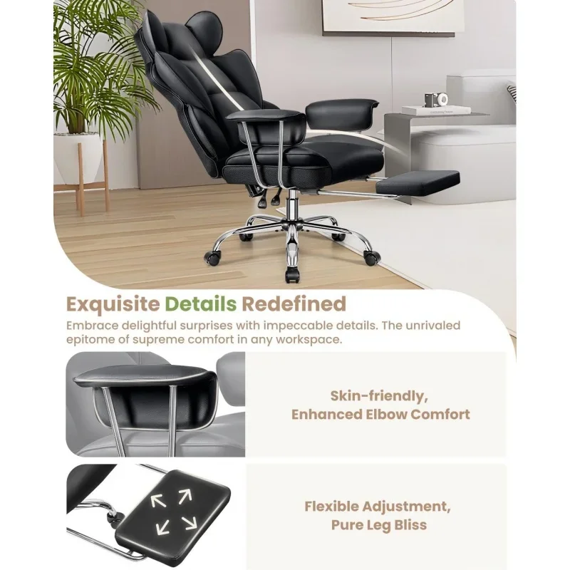 Desk Tall Executive Footrest, Ergonomic Reclining High Back Lumbar Support (Black)