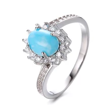 Factory New Arrivals of Sterling Silver 925 Oval Shape Larimar Stone Wedding Ring for Women