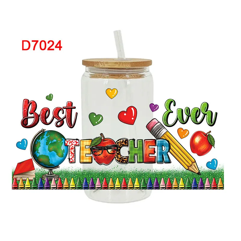 3D UV DTF Transfers Stickers, Cup Wraps, Back to School Printed for DIY Glass, Ceramic Metal Leather, Etc., 16oz D6477