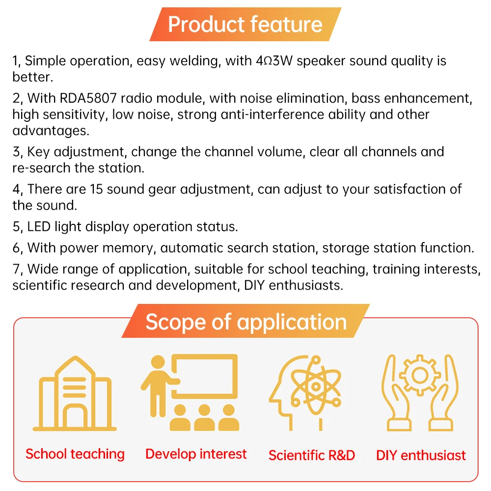 Easy version RDA5807 FM radio electronic kit adjustable frequency 87-108MHZ digital display DIY welding project practice solder