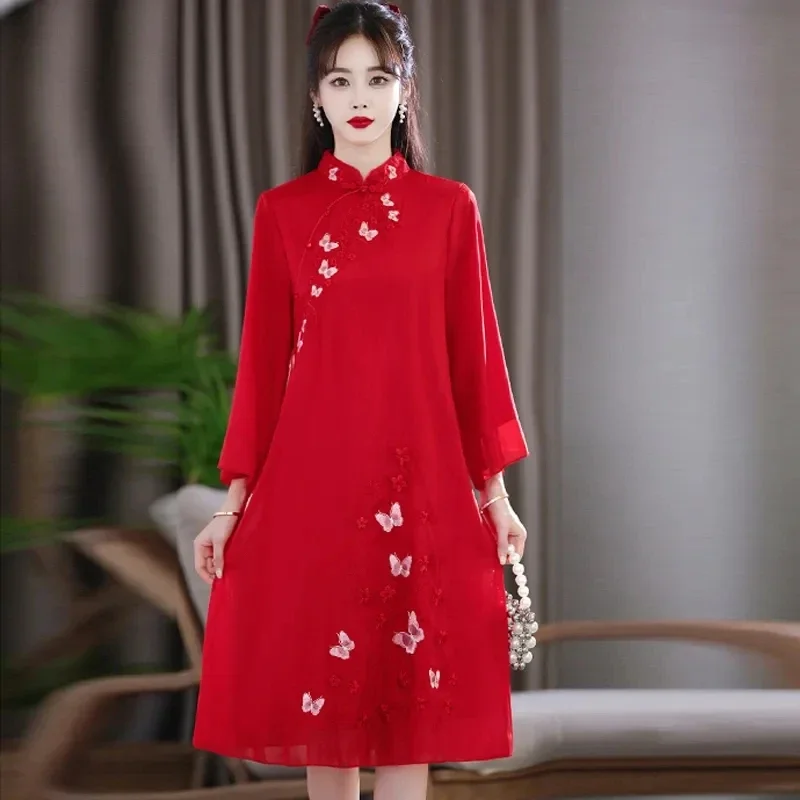 

Женское традиционное платье-Ципао с вышивкой, осень 2024