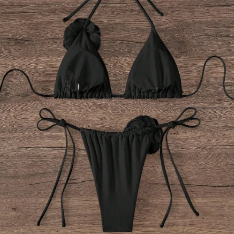 3D Floral Halter Bikini Set 3