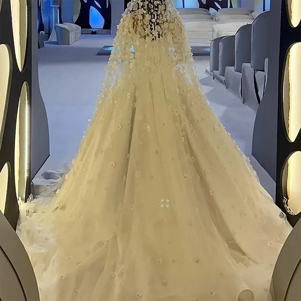 Maßgeschneiderte Blumenapplikationen Ballkleid Satin Hochzeitskleid 2026 Prinzessin Quadratischer Ausschnitt Lange Ärmel Brautkleider Vestidos De Novia – Detail 6