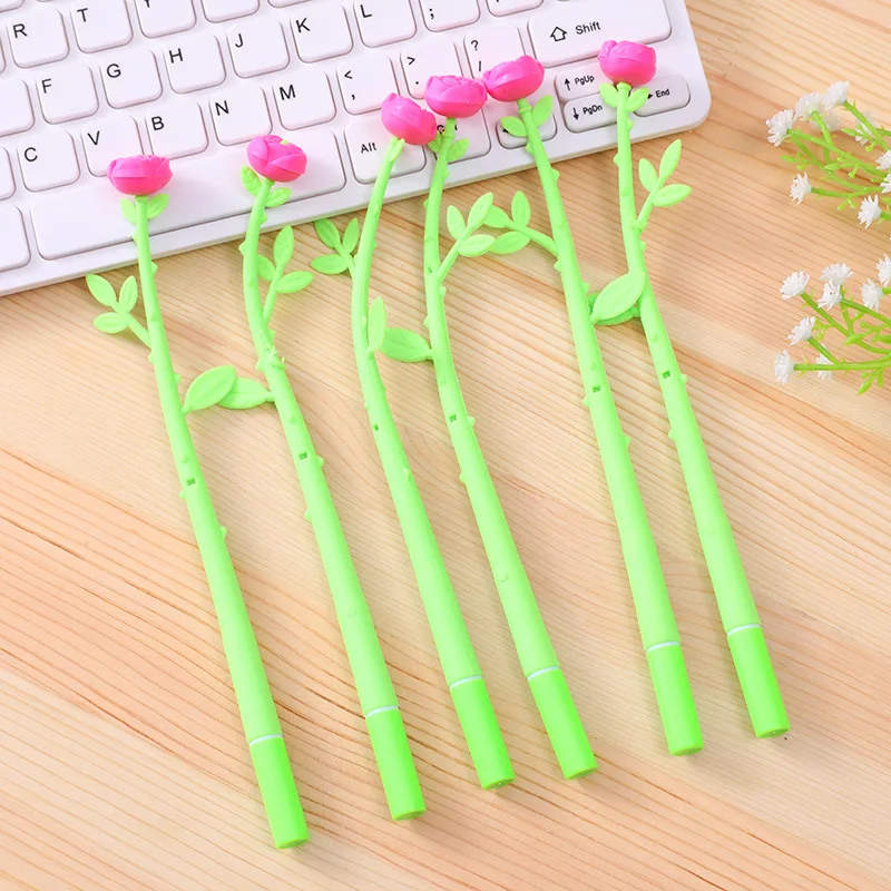 Korean Stationery Rose Neutral Pen Cute Pens Soft Silicone Plant Signature Kawaii School Supplies Supplies for Writing 49 holes neutral pen holder pencil cases pens organizer stationery school supplies circular makeup brush storage desk office