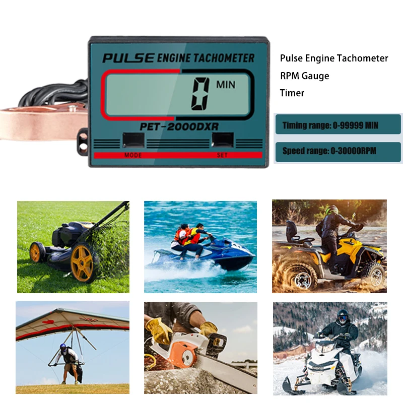 Tachometer Gauge Engine Tachometer Tachometer Meter Engine Hour Meter Motorcycle Tachometer 100-30000 RPM Gauge Digital Tach Hour Meter For ATV Lawn Mower Gasoline Engine Spark Plugs Waterproof