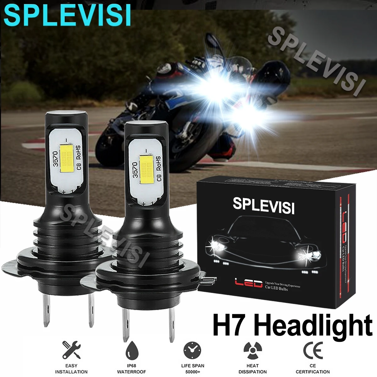 2x70w 6000k Pure White Motorcycle Led Headlight Kit For Bmw S1000rr