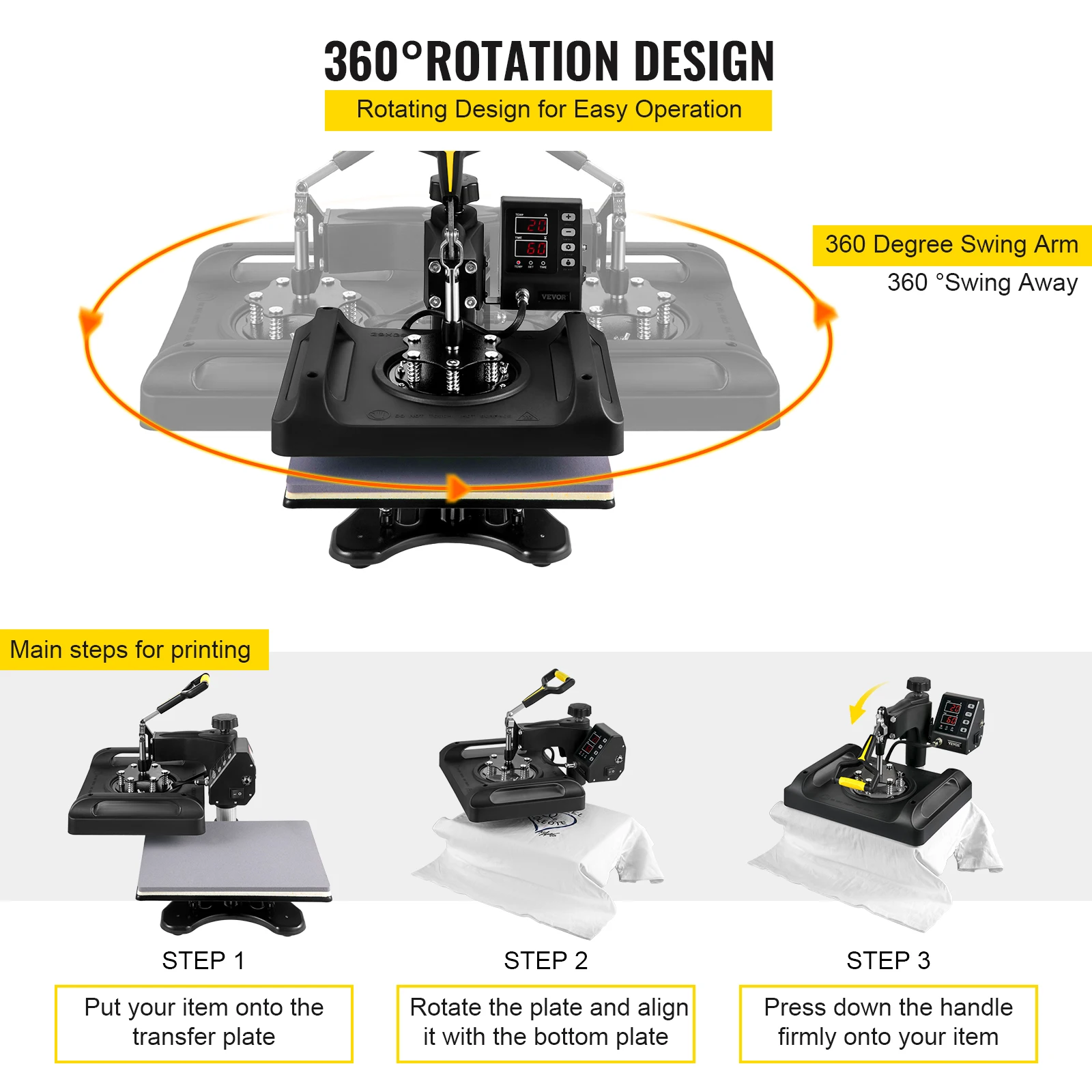 VEVOR Heat Press 15x12 Inch 5/6/8 in 1 Digital Multifunctional Sublimation  360 Degree Rotation for T Shirts Hat Mug Cap Plate - AliExpress