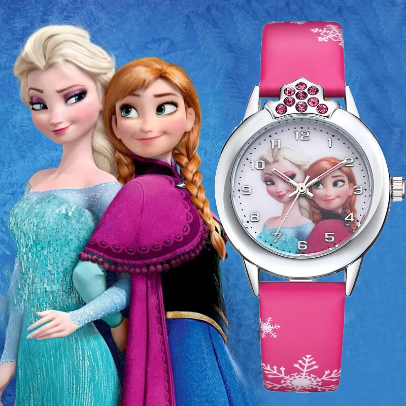 Elsa Girls Watch Elsa Princess Kids Watches Leather Strap Cute Children's Cartoon Wristwatches Gifts for Kids Girl Frozen Clock