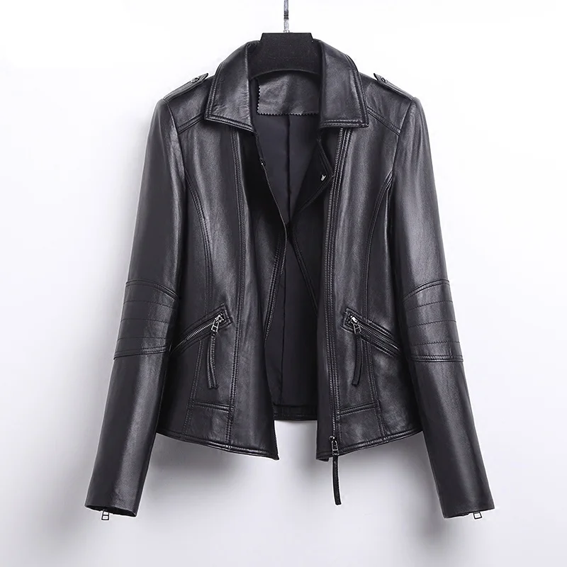 

Leather Real Jacket Coat Spring and Autumn Fashion Korean High Quality Sheepskin Motorcycle Jackets for Women Clothes Zm