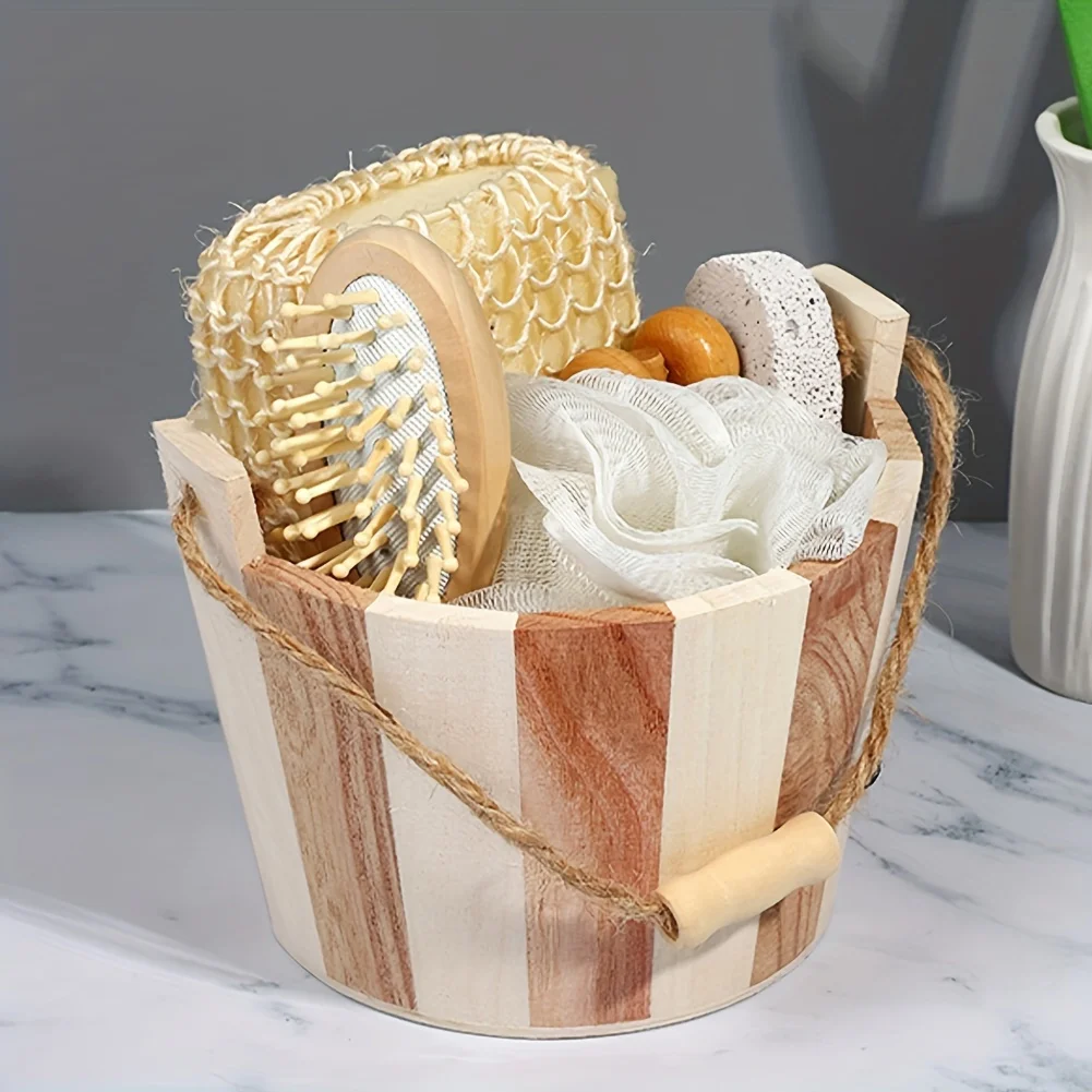 1pc Shape Natural Environmental Friendly Wooden Bucket-packed Spa Set Body Skin Cleaning Spa Bath Gifts Sets