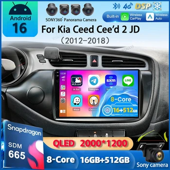 Autoradio Android 16 Carplay per Kia Ceed Cee'd 2 JD 2012-2018, Navigazione GPS, Lettore Multimediale Video, Unità Audio con Wifi