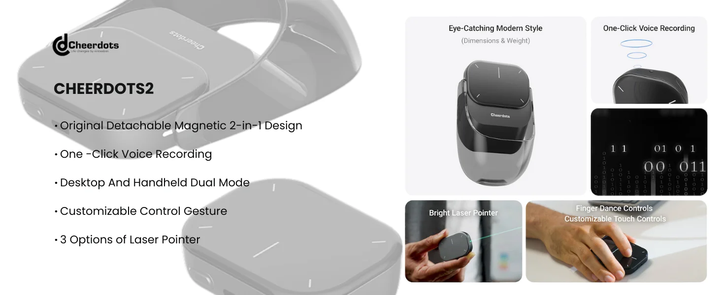 Cheerdots 2 Detachable Air Mouse with Wireless Touchpad Laser Presenter Wireless