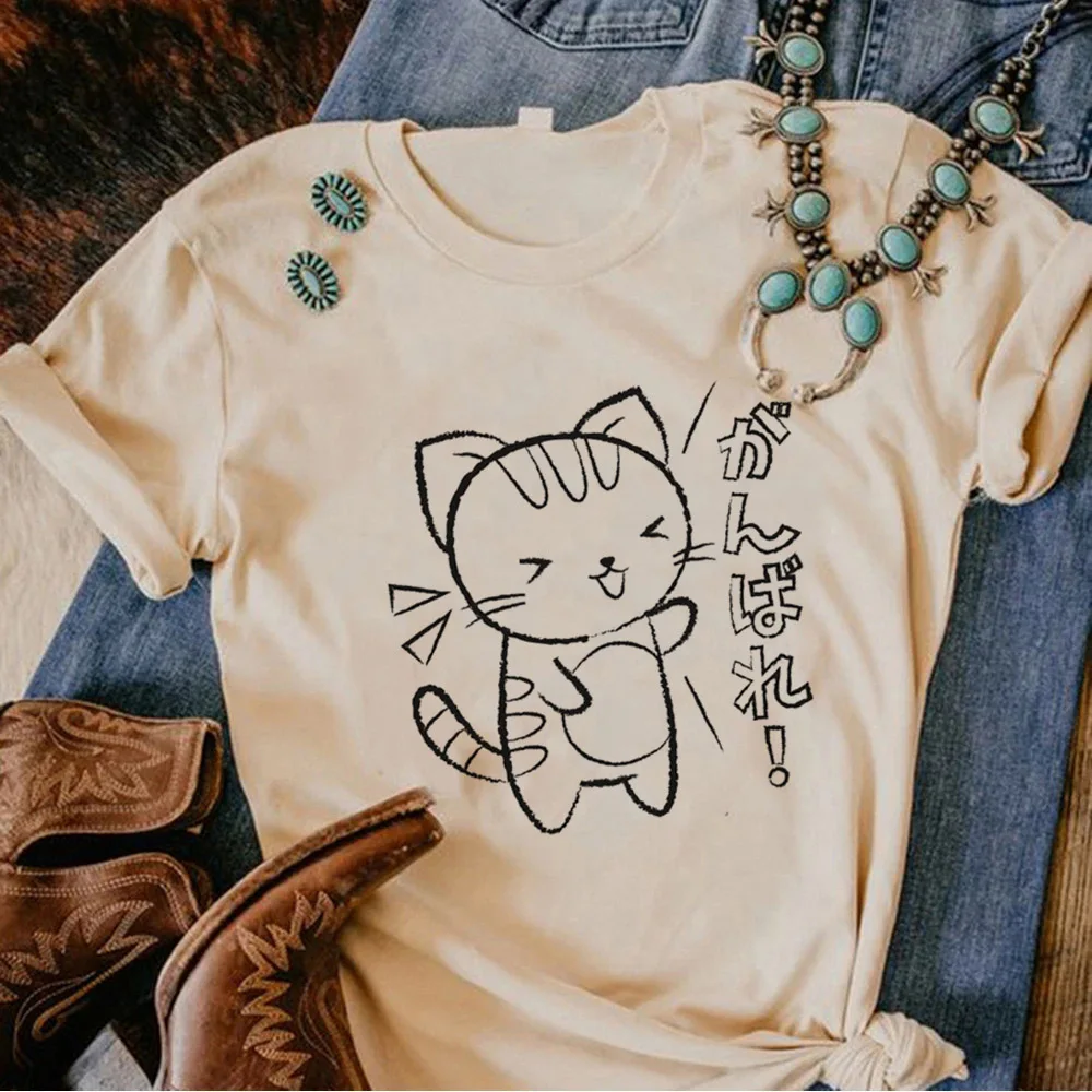 

Футболка с изображением милого кота, женские футболки с рисунком Аниме Манга, дизайнерская одежда из японского аниме