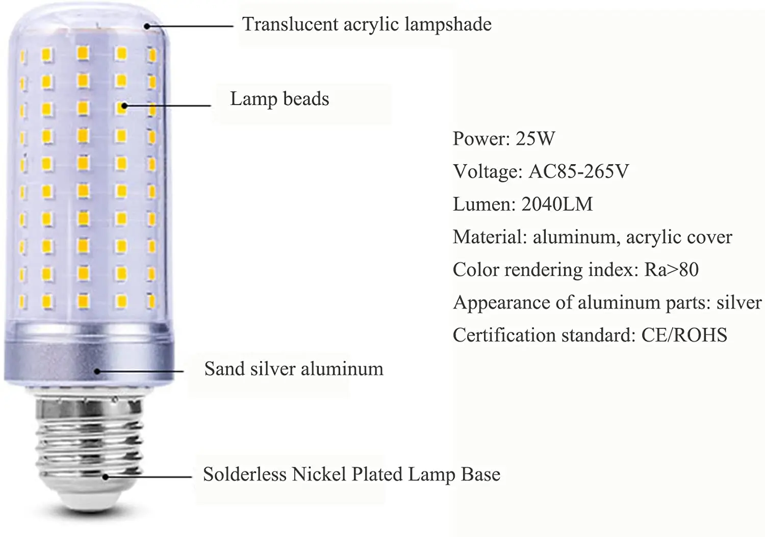 하이 퀄리티 가정용 LED 옥수수 전구, 25W, 3000K, 4000K, 6000K, AC85-265V 알루미늄, E27, E14, B22