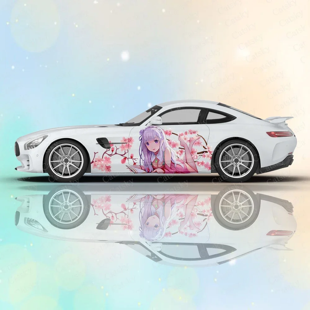 

Sexy Anime Girl Cherry Blossoms Car Wrap Door Side Sticker Fit with Any Cars Vinyl Graphics Car Accessories Car Stickers